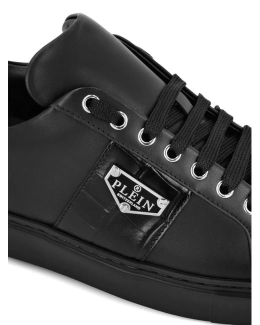Philipp Plein Black Triangle Plein-Plaque Leather Sneakers