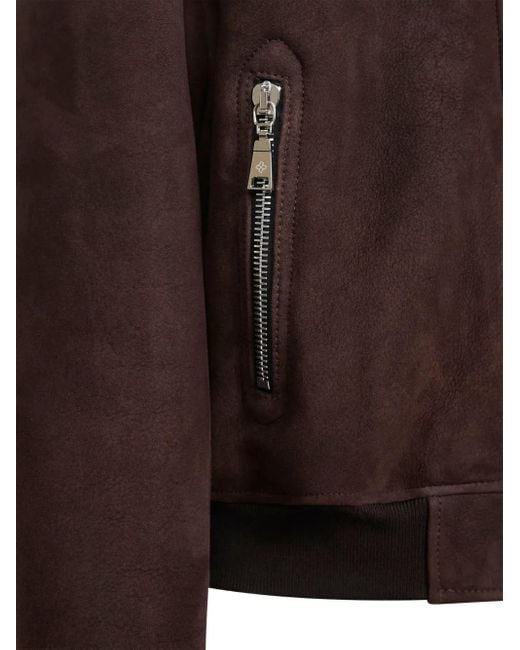Tagliatore Brown Shearling-Collar Bomber Jacket for men