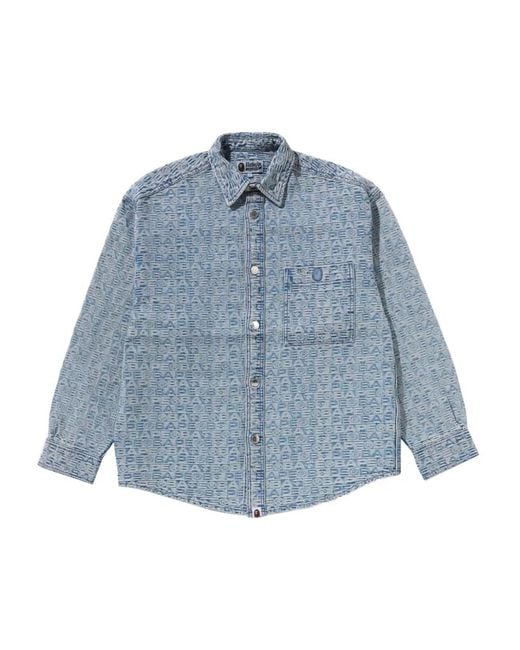 A Bathing Ape Blue Monogram-Print Denim Shirt for men