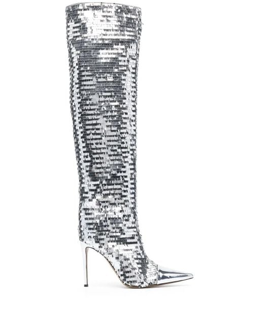 Alexandre Vauthier White Clem Sequinned Knee-High Boots