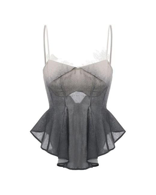 Elwood Gray Lace-Trim Ombré Asymmetric Sleeveless Blouse
