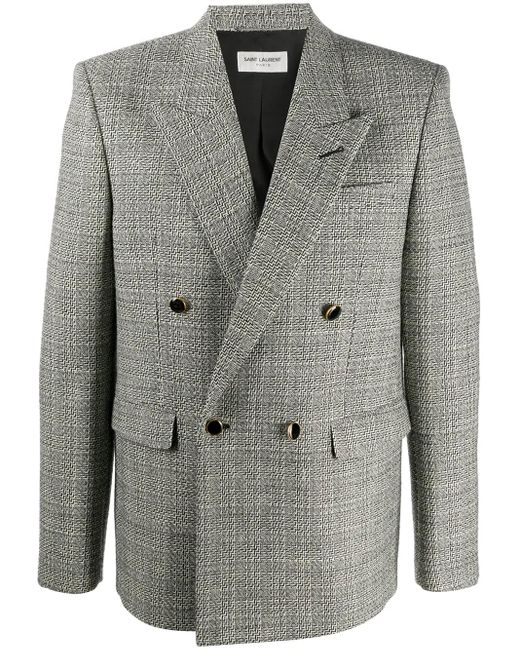 Saint Laurent Gray Deconstructed Check Double-Breasted Blazer for men