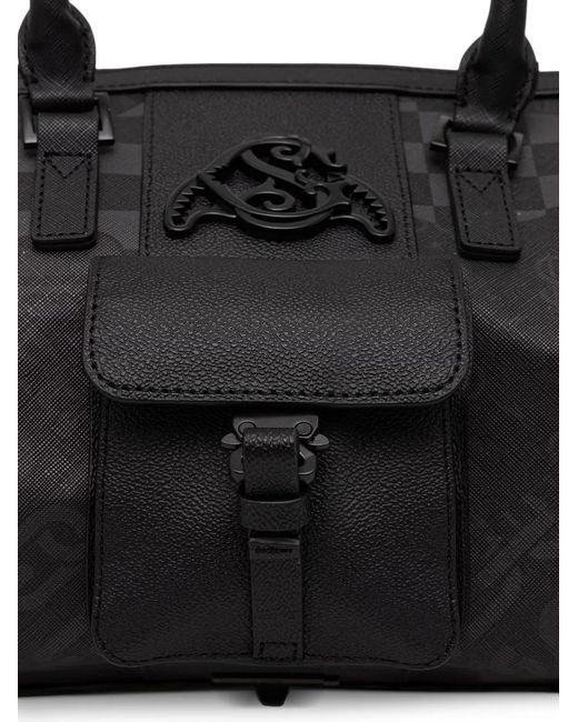 Sprayground Black Check-Pattern Logo-Patch Holdall