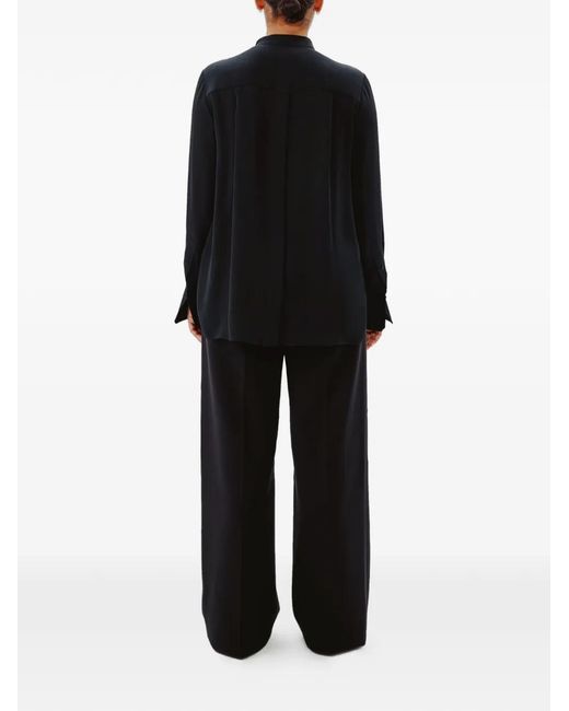 Another Tomorrow Black Tuxedo Pleated Blouse