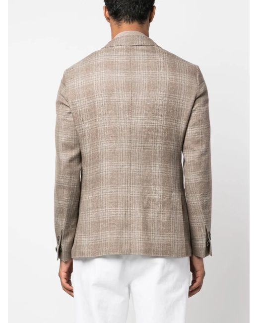 Corneliani Brown Tonal Plaid Single-Breasted Blazer for men