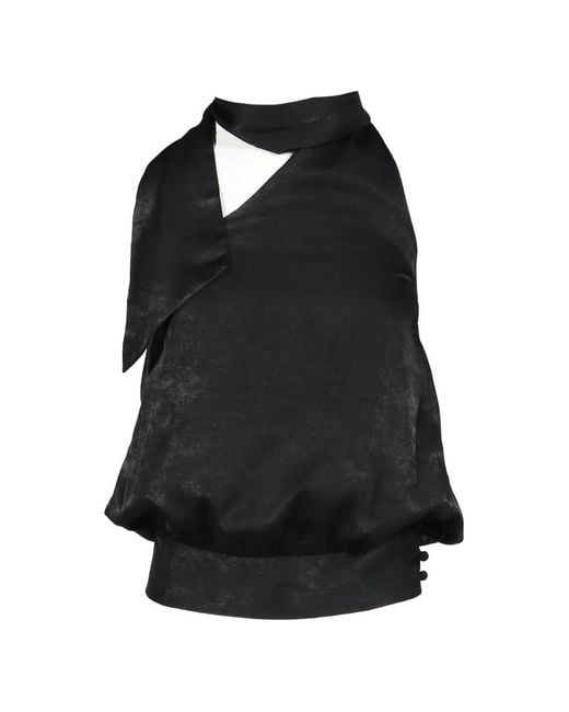 BOHEMSEO Black Scarf-Detail Sleeveless Blouse