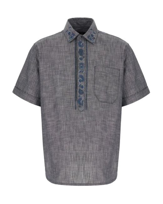 Fendi Overhemd Met Korte Mouwen En Geborduurde Paisley in het Gray voor heren