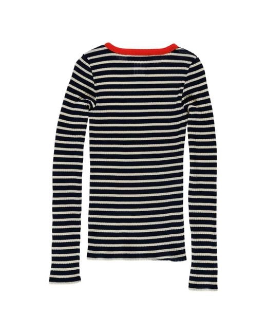 La Fetiche Black Jackie Striped Ribbed-Knit T-Shirt