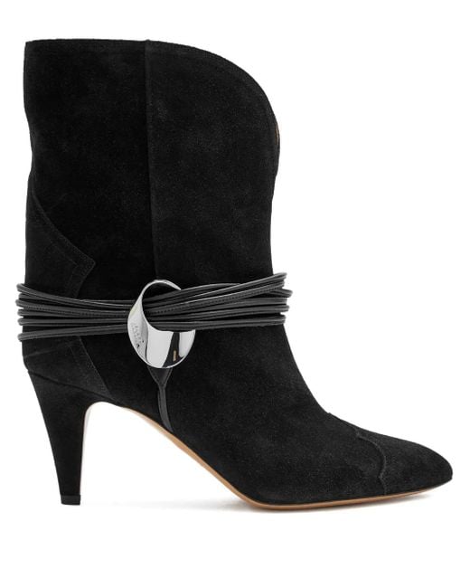 Isabel Marant Black 75Mm Dytho Metallic-Detail Suede Boots