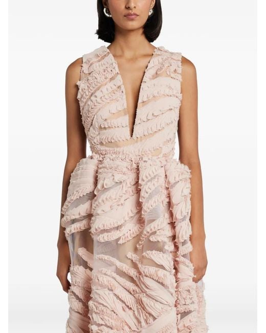 Greta Constantine Pink Ruffled V-Neck Dress
