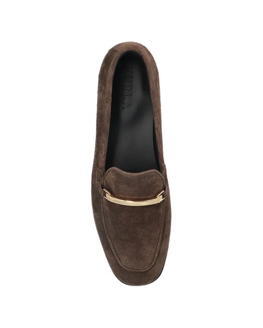 Furla Brown Metal Bar Loafers
