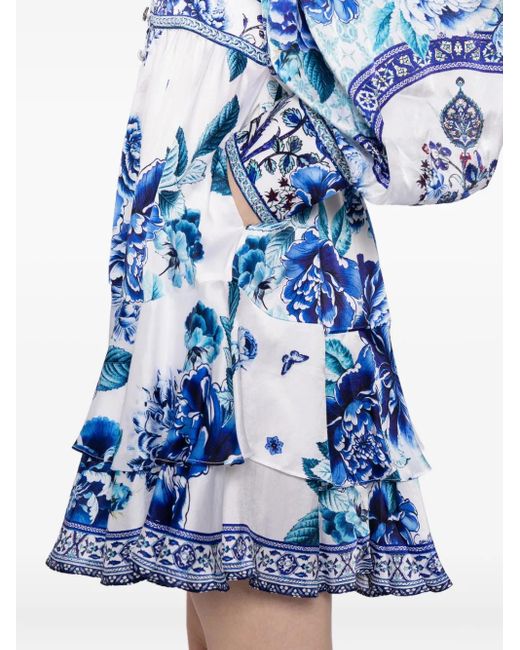 Vestido con volantes y botones Camilla de color Blue