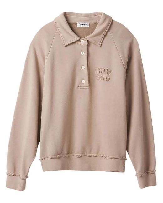 Miu Miu Natural Logo-Appliqué Longsleeved Polo Shirt