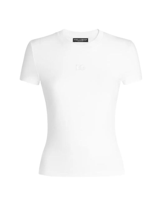 Dolce & Gabbana White Jersey T-Shirt With Dg Embroidery
