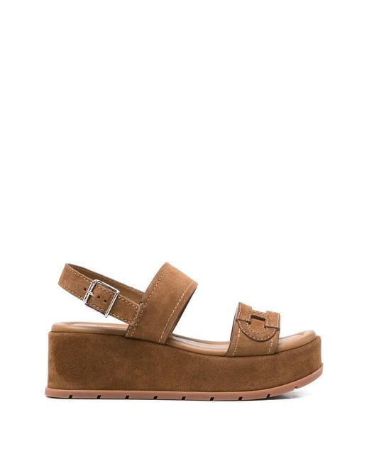 Hogan Brown Buckle Strap Sandals