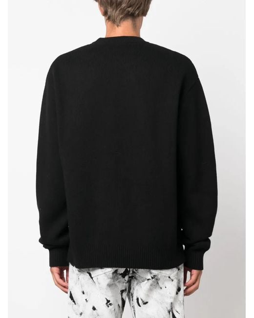 Just Cavalli Black Intarsia Knit Logo Cotton Jumper for men
