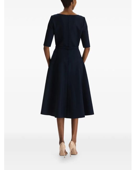Oscar de la Renta Blue Pineapple-Belt Wool Dress