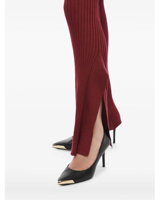 Stella McCartney Red Ribbed-Knit Side-Slit Trousers