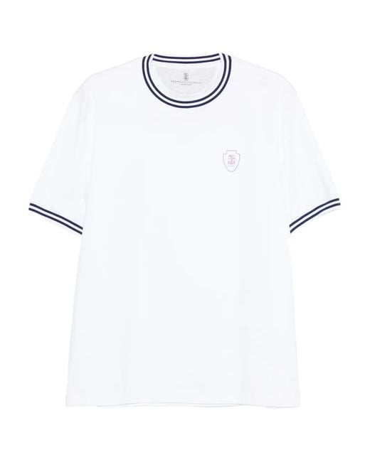 Brunello Cucinelli White Crew-Neck Logo T-Shirt for men