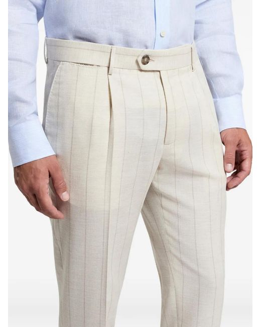 Peserico White Striped Pleated Trousers for men