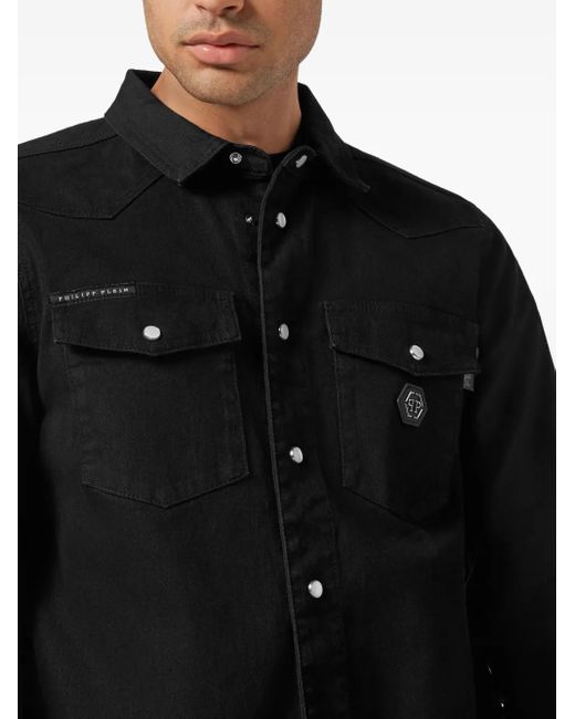 Philipp Plein Jeanshemd Mit Logo-Schild in Black für Herren