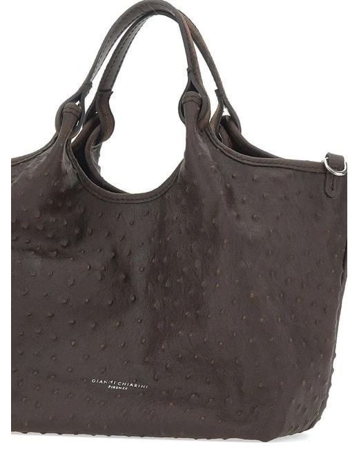Gianni Chiarini Brown Sac Cabas Dua Médium À Effet Autruche