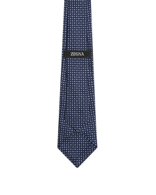Zegna Blue Geometric-Pattern Silk Tie for men