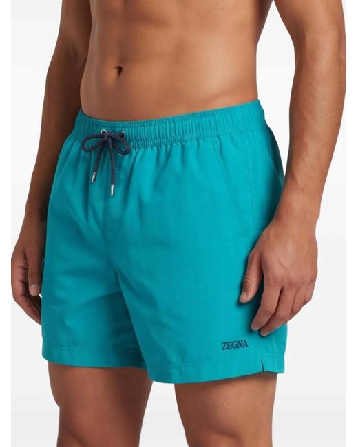 Zegna Blue Drawstring Swim Shorts for men
