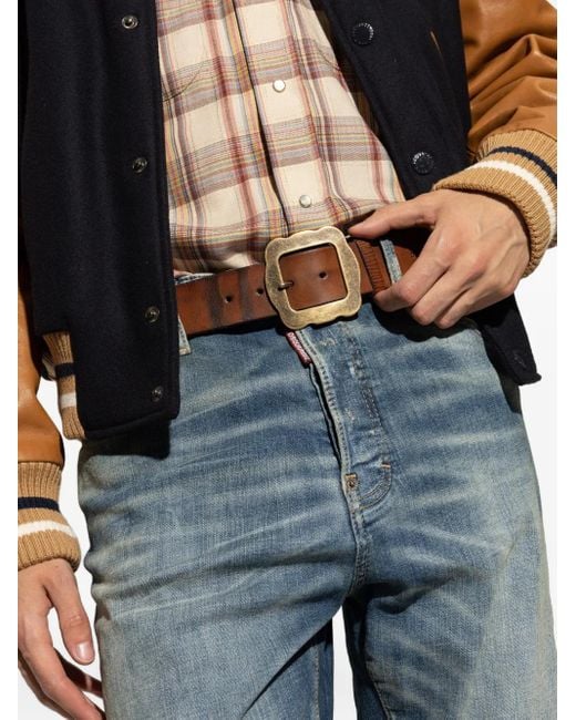 DSquared² Brown Leather Square-Buckle Belt for men