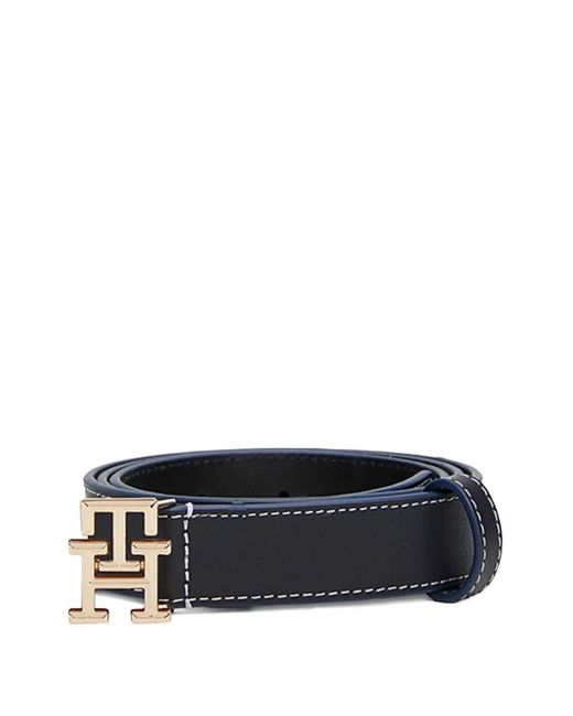 Tommy Hilfiger Black Logo-Buckle Leather Belt
