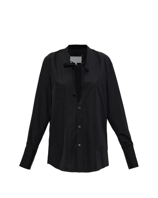 Maison Margiela Black Frayed-Edge Tie-Fastening Shirt