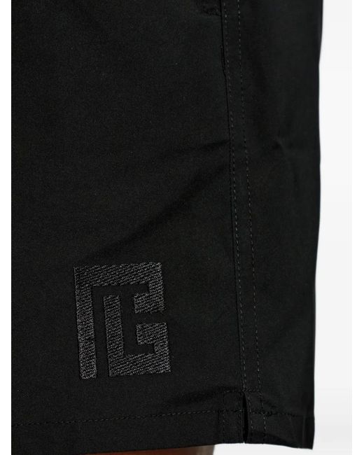 Balmain Black Nylon Swim Shorts With Tone-On-Tone Monogram Embroidered for men