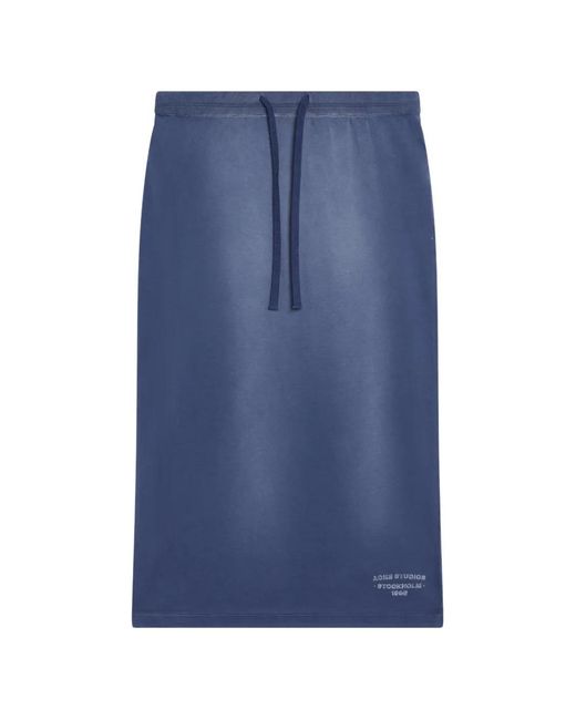 Acne Blue Drawstring Logo-Print Midi Skirt