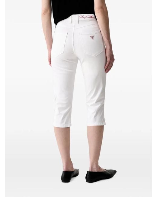 Guess White Logo-Patch Cropped Jeans