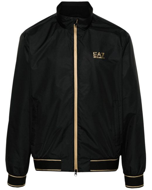 EA7 Black Logo-tape Bomber Jacket for men