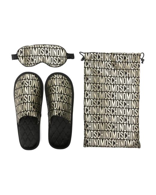 Moschino Black Monogram-Jacquard Lurex Slides (Set Of Two)