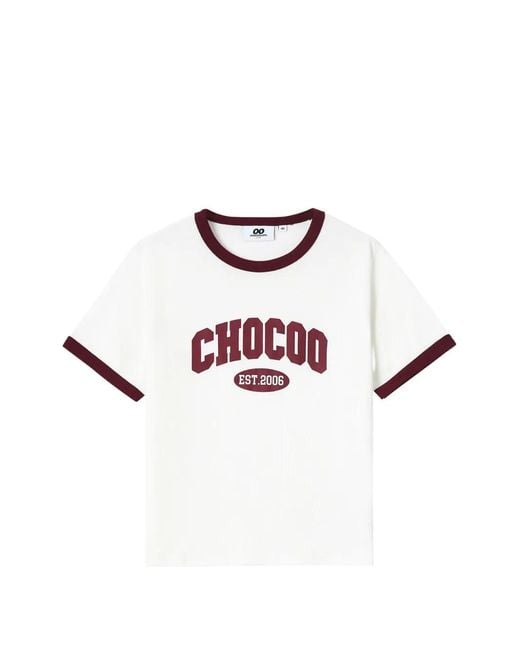 Chocoolate White Logo-Print Ringer T-Shirt