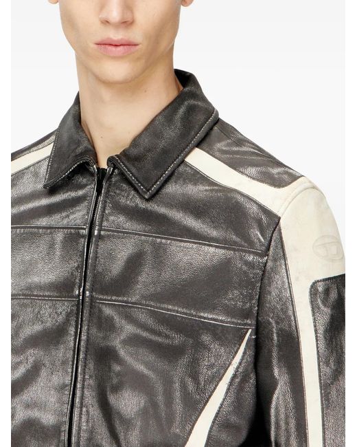 DIESEL Gray L-Amar-Enbi Leather Jacket for men