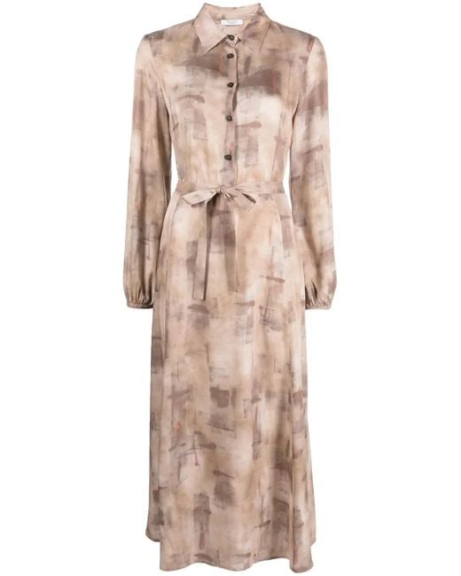 Peserico Natural Button-Up Belted Midi Dress