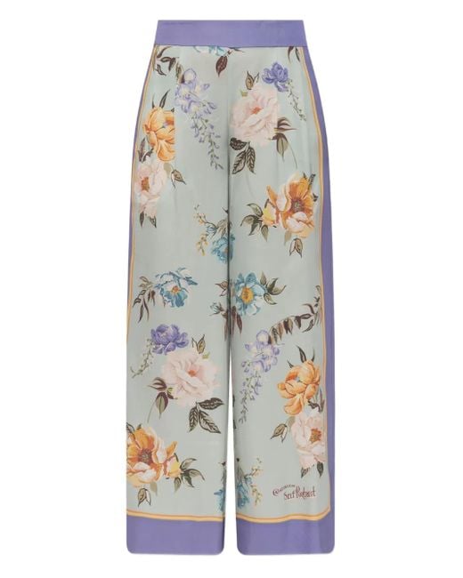 Self-Portrait White Floral-Print Trousers