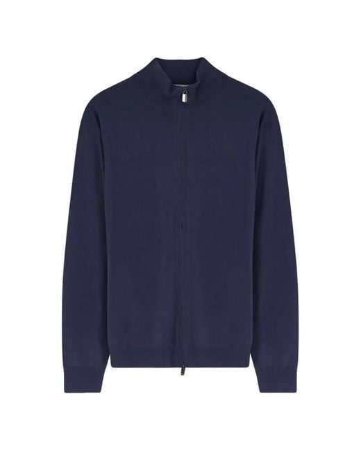 Bramani Cashmere Blue Zip-Up High-Neck Cardigan for men