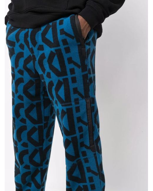 KENZO Blue Monogram-Print Fleece Track Pants for men