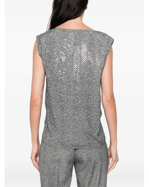 Ermanno Scervino Gray Herringbone-Pattern Sequin-Embellishment Top