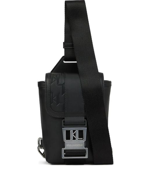 Karl Lagerfeld Black Logo-Plaque Messenger Bag for men