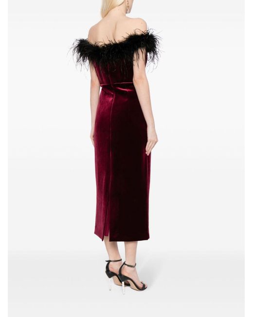 Rebecca Vallance Red Vanessa Feather-trimmed Midi Dress