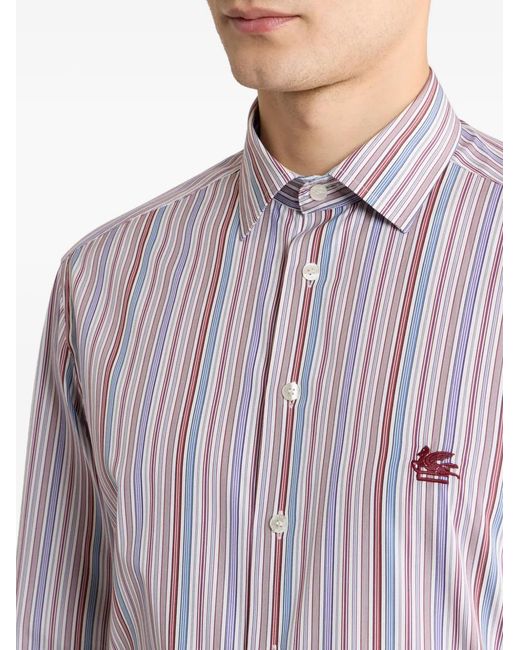 Etro Pink Striped-Pattern Cotton Shirt for men