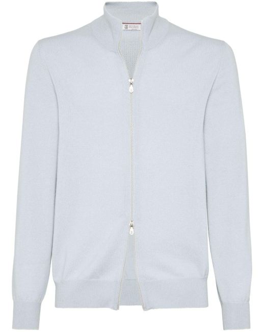 Brunello Cucinelli White Zip-up Cashmere Cardigan for men