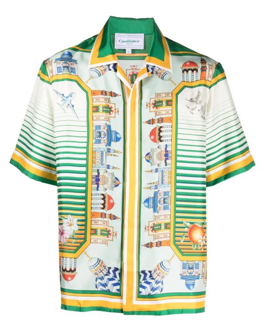 Casablanca Green Graphic-Print Silk Shirt for men