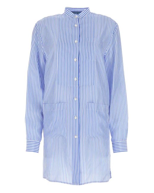 Prada ストライプ シルクシャツ Blue