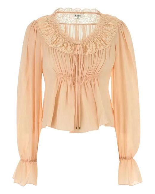 Chloé White Lace-Trimmed Blouse